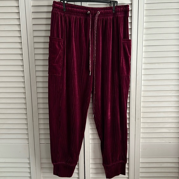Plum soft velvet draw string with side pockets pants size L - Picture 1 of 3
